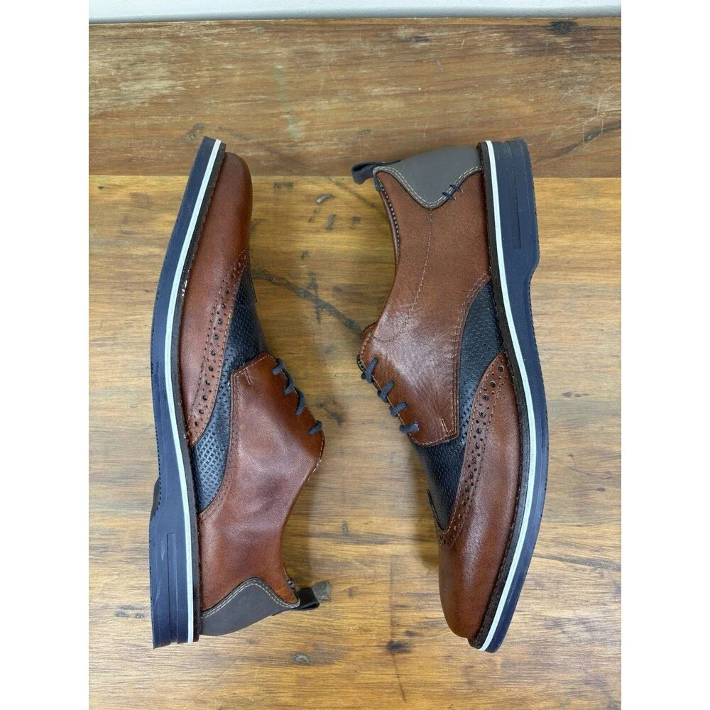 Rieker Wessex Wingtip Oxford Shoes Mens 11 Brown Leather Navy Blue Brogue